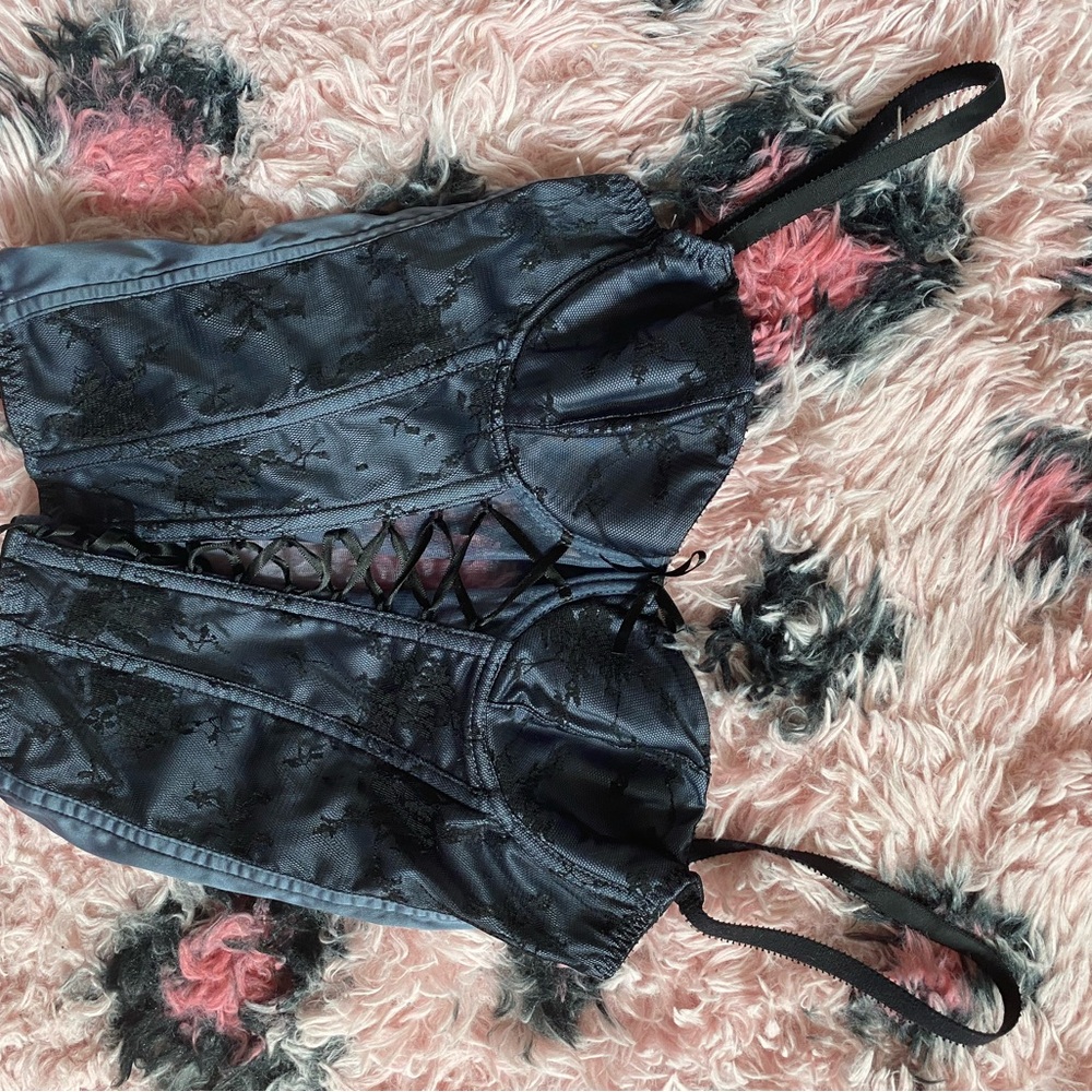 Gray and black corset top